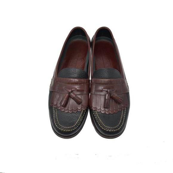 HS TRASK Sz 11M Brown Black Leather Tassel Loafer